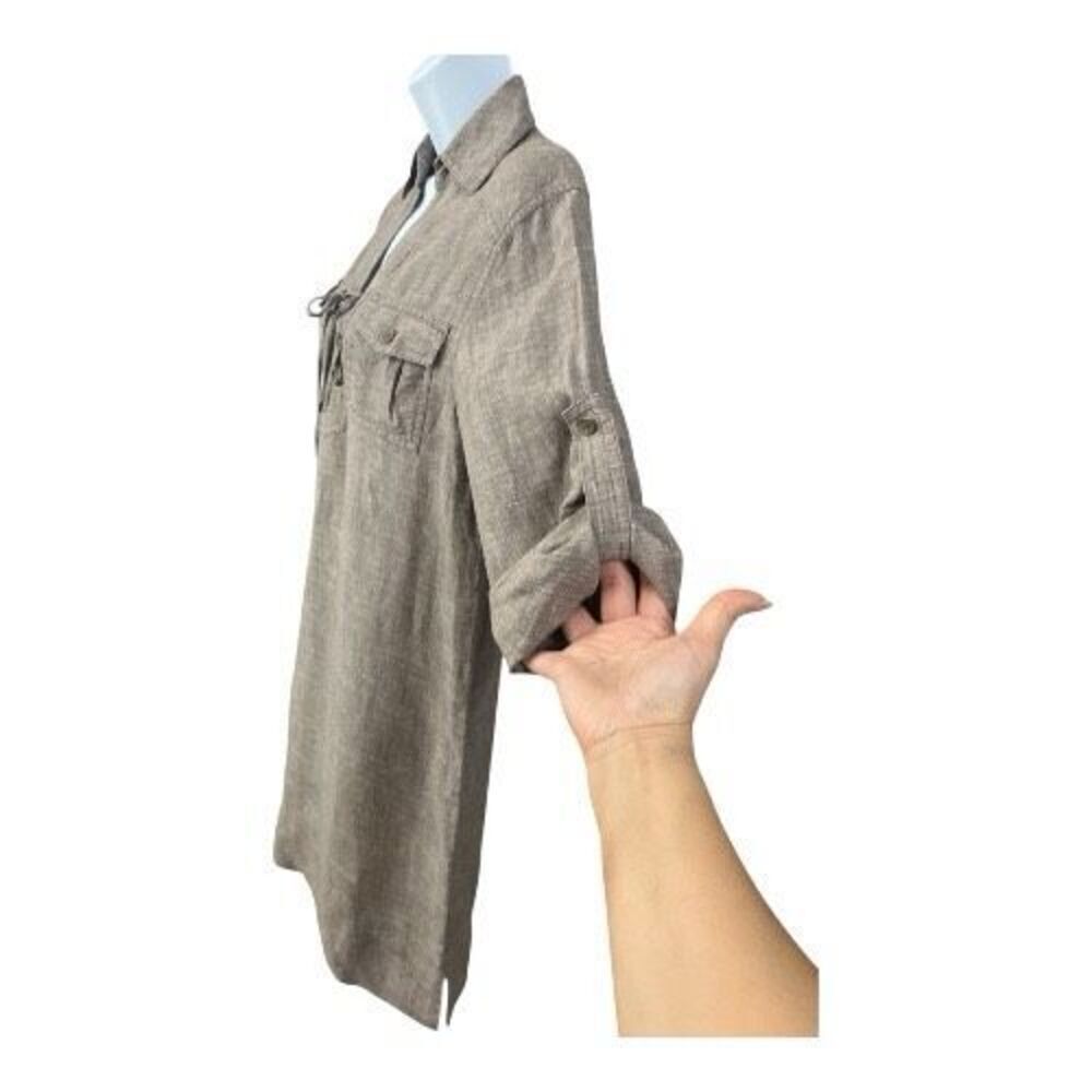 Tommy Bahama Women Size XS Brown Linen Collared Shirt Dress Roll-Tab Sleeve - Picture 6 of 15